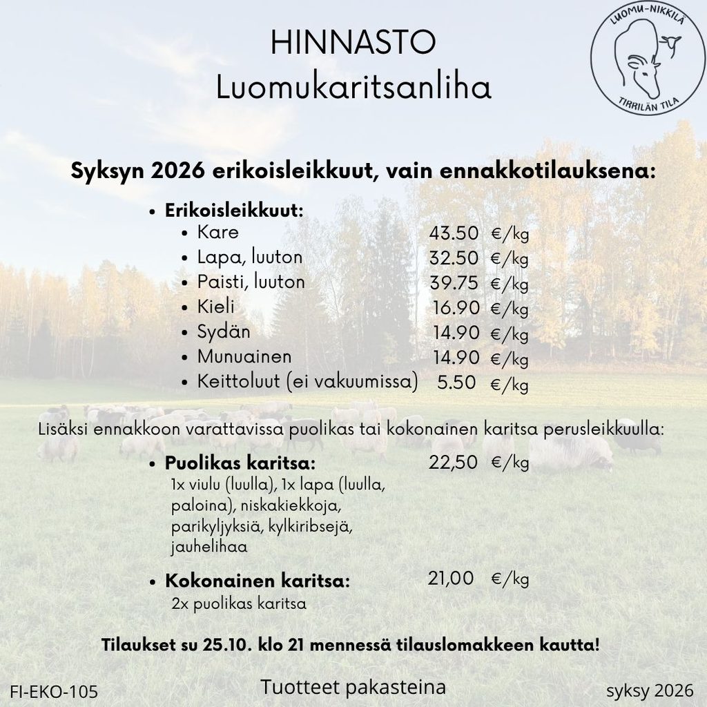 Karitsanlihahinnasto luomu